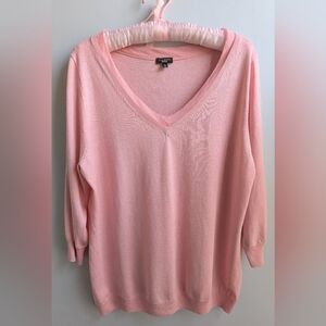 EUC...Talbots Soft Coral Pink Silk/Cotton Blend Pullover V-Neck Sweater Size XL